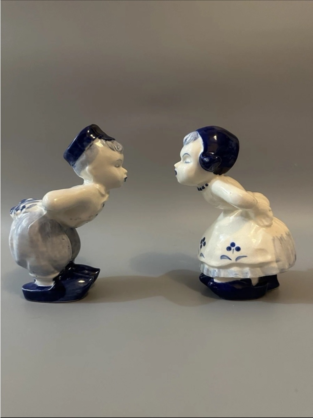 Blue and White Porcelain Kissing Children Figurines - Decorative Home Art